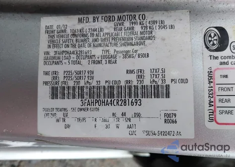2012 Ford Fusion Se из США, поврежденный, VIN 3FAHP0HA4CR281693